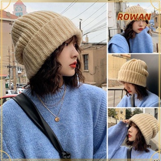 Rowans หมวกบีนนี่ลําลอง ผ้าถัก สีพื้น น่ารัก สําหรับผู้หญิง 5 สี