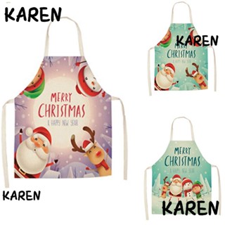 KAREN Christmas Apron Merry Christmas Santa Claus Apron Linen Body Cleaning Protection