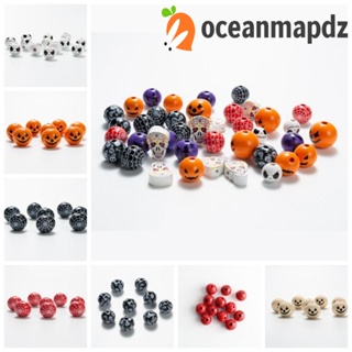 Oceanmapdz ลูกปัดไม้ รูปหัวกะโหลกฮาโลวีน แฮนด์เมด หลากสี 10 ชิ้น|ของขวัญเด็ก