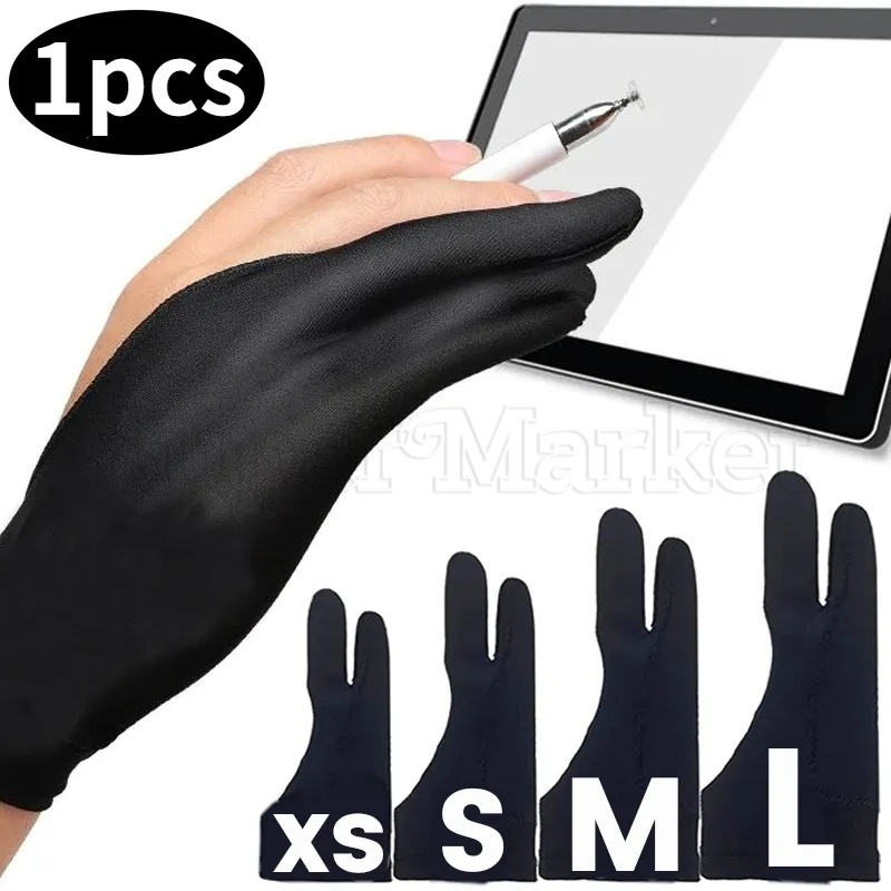 ถุงมือวาดภาพสองนิ้ว XS / S / M / L / ถุงมือป้องกันรอยเปื้อน แบบสัมผัส / ถุงมือวาดภาพมืออาชีพ / ถุงมือกันเปื้อน สีดํา สําหรับแท็บเล็ต IPad