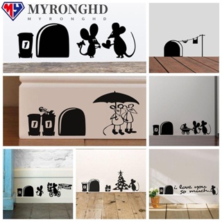 Myronghd สติกเกอร์ติดผนัง ลายการ์ตูนรูหนู แบบลอกออกได้ สําหรับตกแต่งบ้าน มุมห้อง