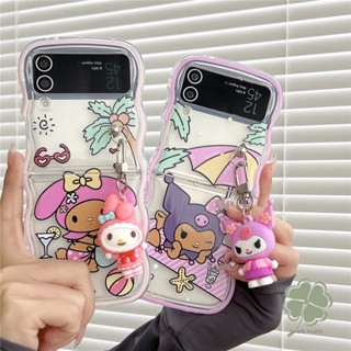 เคสโทรศัพท์ ซิลิโคนนิ่ม TPU ใส กันกระแทก ปิดด้านหลัง ลายการ์ตูนกระต่ายน่ารัก พร้อมจี้ สําหรับ Samsung Galaxy Z Flip 3 Z Flip 4 Z Flip 5 Flip4 3 5