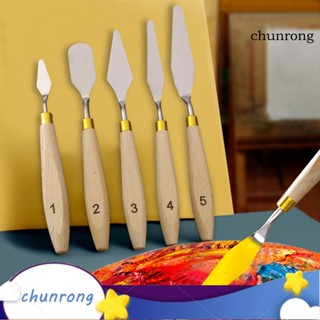 Chunrong ไม้พายพาเลท ยืดหยุ่น ไม่มีเสี้ยน ด้ามจับไม้ DIY สําหรับวาดภาพระบายสี 5 ชิ้น