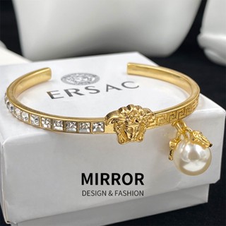 Versace สร้อยข้อมือ ประดับมุก กระดาษเมดูซ่า สไตล์เรโทร สําหรับผู้หญิง ราชินีไนท์คลับ