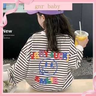 🍎GNR BABY🍓เสื้อกันหนาว แขนยาว พิมพ์ลายทาง ทรงหลวม สไตล์เกาหลี สําหรับเด็กผู้หญิง 3-12 ปี