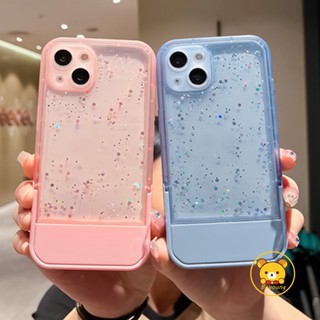 เคสโทรศัพท์มือถือแบบนิ่ม TPU ใส แต่งกลิตเตอร์ พร้อมขาตั้ง และที่ตั้งวาง สีแคนดี้ เรียบง่าย สําหรับ iPhone 8 Plus 7 Plus 6 6s Plus SE2 SE3