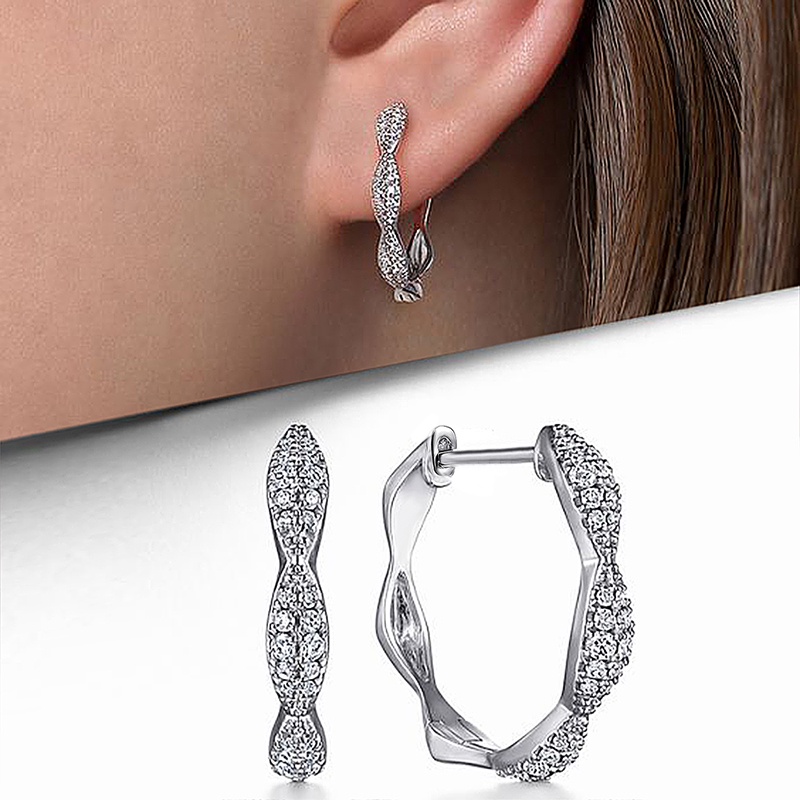 925 เงินสเตอร์ลิงพราว Cubic Zirconia Hoop ต่างหูสําหรับผู้หญิงอารมณ์เจ้าสาวงานแต่งงานอุปกรณ์เสริมเงินสีอเนกประสงค์ Lady เครื่องประดับ