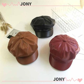 Jy1 Newsboy หมวกเบเร่ต์ หนัง PU ทรงแปดเหลี่ยม สีพื้น สําหรับผู้หญิง และผู้ชาย