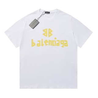 Ba-len55ga-23s ใหม่ เสื้อแขนสั้น พิมพ์ลายตัวอักษรสายฟ้า ดิจิทัล เอฟเฟคร่างกาย ตัวบน สุดเท่ สไตล์เดียวกัน สําหรับผู้ชาย และผู้หญิง Luyu