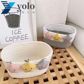 Yolo ตะกร้าเชือก ผ้าฝ้าย ลายดาวน่ารัก สีเทา และสีขาว แบบเรียบง่าย สําหรับใส่จัดเก็บของในห้องน้ํา