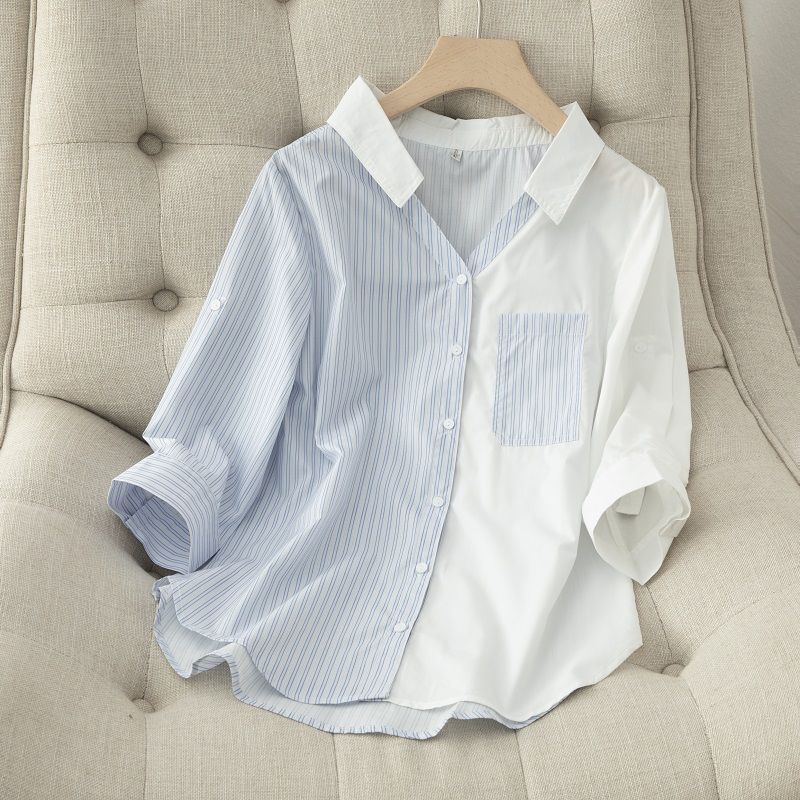 Shine ใหม่ เสื้อเชิ้ตแขน 3/4 เข้ารูป เข้ากับทุกการแต่งกาย สไตล์เกาหลี แฟชั่นฤดูใบไม้ผลิ และฤดูร้อน สําหรับผู้หญิง