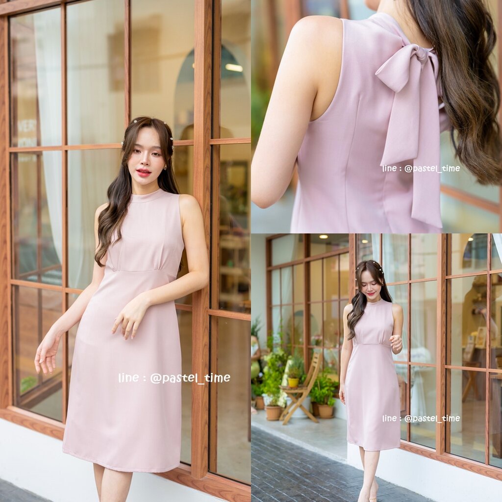 Milly Back Bow Dress : สีชมพู **มีแต่ XL**