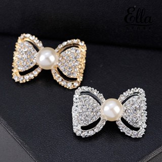 Ellastore123 เข็มกลัด รูปโบว์ ประดับมุกเทียม พลอยเทียม แวววาว แฟชั่น สําหรับผู้หญิง