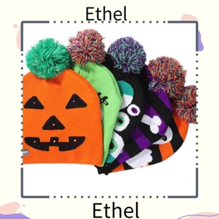 Ethel1 หมวกถักไหมพรม รูปหัวกะโหลกผี เรืองแสง พร็อพสําหรับปาร์ตี้ฮาโลวีน