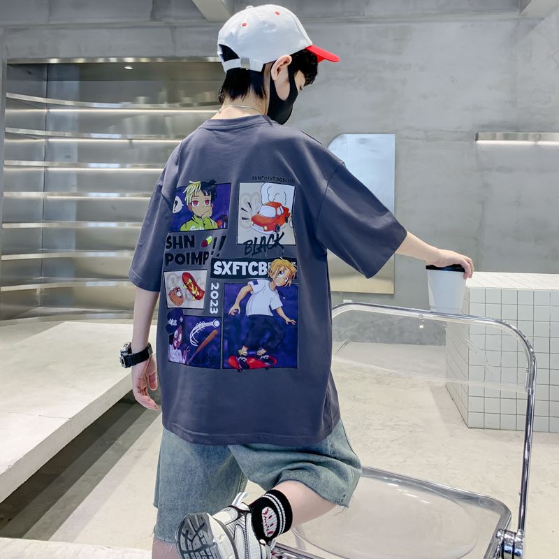 【Boy Tshirt】เสื้อยืดแขนสั้น ผ้าฝ้าย พิมพ์ลายการ์ตูน ทรงหลวม สไตล์เกาหลี แฟชั่นฤดูร้อน สําหรับเด็กผู้ชาย (1-15 ปี) (4 สี)