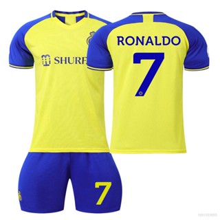 เสื้อกีฬาแขนสั้น ลายทีมชาติฟุตบอล Ronaldo 22-23 Al Nassr ชุดเหย้า 2 ชิ้นต่อชุด