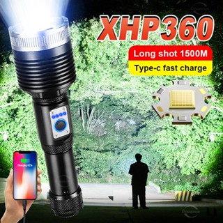 Xhp360 ไฟฉาย LED 18650 ใช้แบตเตอรี่ ชาร์จ USB ซูมได้ สําหรับตั้งแคมป์