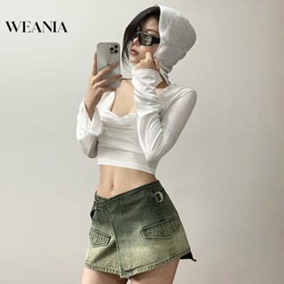 Weania เสื้อฮู้ดดี้ แบบบาง จับจีบ ทรงสลิมฟิต เซ็กซี่ สําหรับผู้หญิง