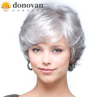 Donovan วิกผมสั้นสังเคราะห์ สีเทาเงิน ธรรมชาติ สําหรับผู้หญิง