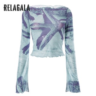 Relagala ใหม่ เสื้อยืดลําลอง แขนสั้น ทรงสลิม พิมพ์ลายแอปสแตรกท์ เรียบง่าย แฟชั่นสําหรับสตรี 2023