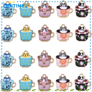 Lontime ชาร์มแก้วกาแฟ โลหะผสม รูปแมวน่ารัก คละสี 15*15 สําหรับผู้หญิง 50 ชิ้น