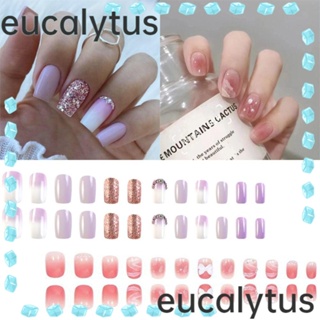 Eucalytus1 เล็บปลอม หัวสี่เหลี่ยม ถอดออกได้ ยาวปานกลาง สไตล์ฝรั่งเศส สําหรับตกแต่งเล็บ