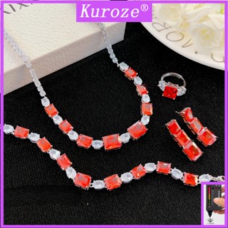 Kuroze สร้อยคอแฟชั่น จี้แหวนมรกต ประดับเพชร คริสตัล สีชมพู สไตล์วินเทจ