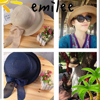 EMILEE หมวกฟาง แบบพับได้ แต่งริบบิ้น เหมาะกับเดินชายหาด สําหรับผู้หญิง