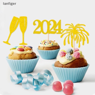 Lanf 2024 ท็อปเปอร์ไม้จิ้มฟัน ลาย Happy New Year 2024 สําหรับตกแต่งเค้ก ปาร์ตี้คริสต์มาส 2024