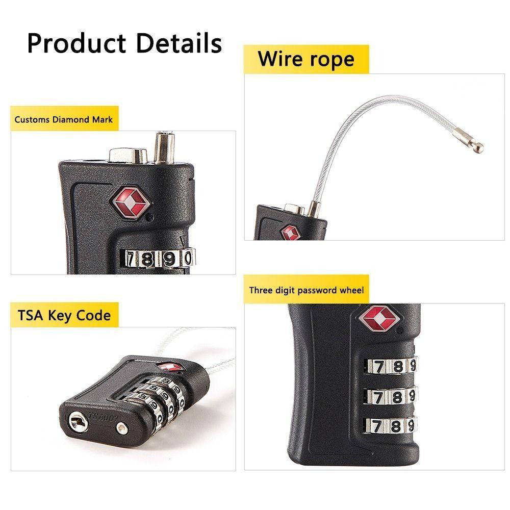 Backstage Customs รหัสผ่านล็อค, TSA Anti-theft 3 หลักรหัสล็อค, ทนทานเครื่องมือรักษาความปลอดภัยกุญแจเชือกลวดกระเป๋าเดินทางรหัสล็อคกระเป๋าเดินทาง