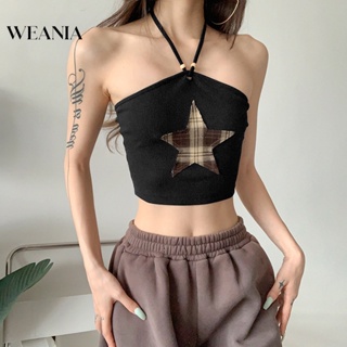 Weania เสื้อกล้ามครอป ลายสก๊อต ดาว ฤดูร้อน สําหรับผู้หญิง