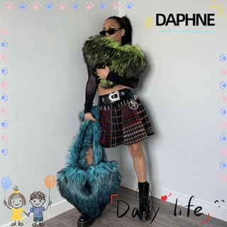 Daphne กระเป๋าสะพายไหล่ กระเป๋าถือ สะพายข้าง ประดับขนเฟอร์เทียม รูปหัวใจ ความจุสูง แฟชั่นฤดูหนาว สําหรับสตรี