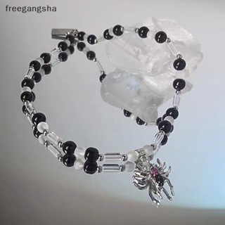 [FREG] สร้อยคอโซ่ จี้แมงมุม ประดับลูกปัด สีดํา เครื่องประดับแฟชั่น FDH