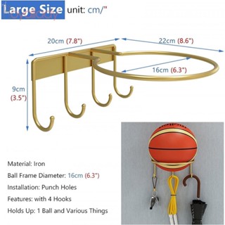 ที่วางลูกบอล แบบติดผนัง พร้อมตะขอโลหะ 4 ตะขอ สําหรับบาสเก็ตบอล วอลเลย์บอล