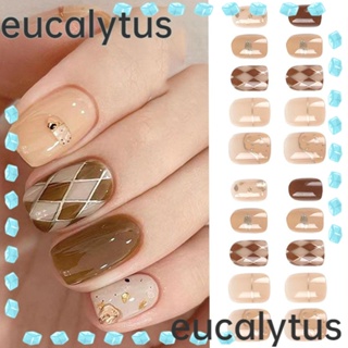 Eucalytus1 เล็บปลอม ถอดออกได้ DIY สไตล์ฝรั่งเศส 24 ชิ้น