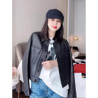 [New autumn] Haining New 2023 leather jacket womens leather sheepskin locomotive short online popular European spring leather jacket TN8R