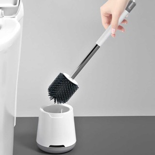 Toilet Brush Set Round Brush Head with Bowl Holder Long Handle Bathroom Brushes Wall-mounted No-Drill Cleaning Brush