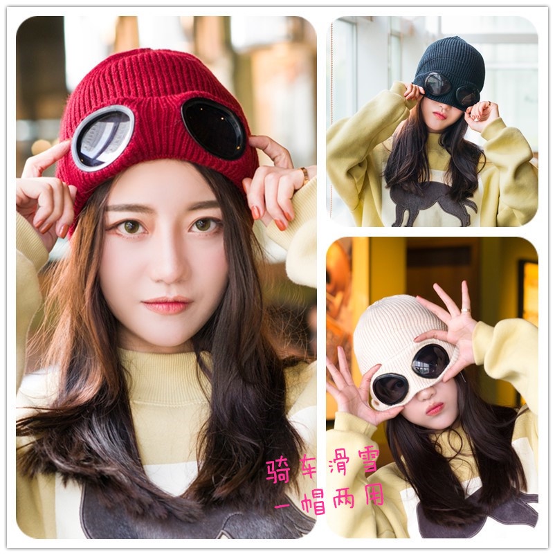 หมวกนักบิน แว่นตา หมวกขนสัตว์ แว่นตากันแดด หมวกถัก บวกกํามะหยี่ หนา กลางแจ้ง อบอุ่น ป้องกันหู ขี่จักรยาน ขายส่ง รถจักรยานยนต์ ขี่จักรยาน กันลม ป้องกันหู ป้องกันดวงตา