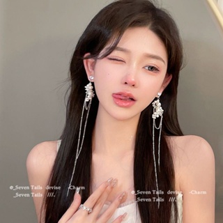 Sweet lady pearl tassel earrings female tassel earrings light extravagant niche design high-end long earrings