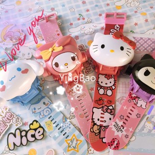 Kawaii Sanrio ของแท้ นาฬิกาโปรเจคเตอร์ การ์ตูนคุโรมิ ฝาพับ ของเล่นอิเล็กทรอนิกส์ นาฬิกาน่ารัก ของขวัญ Cinnamoroll