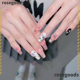 Rosegoods1 เล็บปลอม เล็บปลอม หัวเหลี่ยม ถอดออกได้ ยาวปานกลาง และยาว สําหรับเด็กผู้หญิง