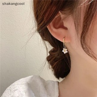 Shakangcool ต่างหูห่วงโซ่โลหะ ประดับพลอยเทียม รูปดอกไม้ สไตล์เกาหลี หรูหรา ของขวัญ สําหรับผู้หญิง