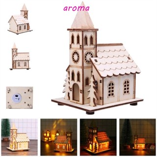 Aroma โคมไฟ LED รูปบ้านไม้ สําหรับตกแต่งบ้าน ต้นคริสต์มาส ของขวัญปีใหม่ DIY