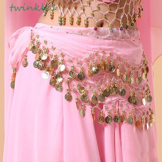 Twinkle1 เข็มขัดเต้นรําหน้าท้อง ฮิปสเกิร์ต ผ้าชีฟอง ประดับเลื่อม ปรับได้ 3 แถว สําหรับผู้หญิง