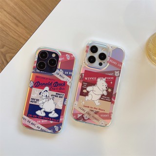 เคสแข็ง เคสไอโฟน iPhone 14 Pro Max iPhone 13 Pro Max iPhone 12 Pro Max iPhone 11 Cartoon Donald Duck โดนัลด์ดั๊ก &amp; Winnie the Pooh หมีพูห์ Laser Design Protective Hard Case