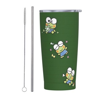 Keroppi แก้วกาแฟสเตนเลส พิมพ์ลาย พร้อมฝาปิด และหลอด 20 ออนซ์