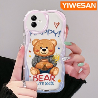 เคสโทรศัพท์มือถือแบบนิ่ม ใส กันกระแทก ลายการ์ตูนหมีแฮปปี้ มาการอง น่ารัก สีครีม สําหรับ Samsung A04 A04E M04 F04