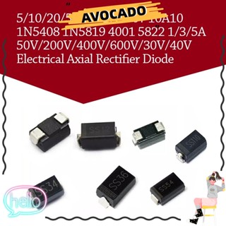 Avocarr ไดโอดเรียงกระแสไฟฟ้า 1N4007 10A10 1N5408 1/3/5A 50V/200V/400V/600V/30V/40V 5 10 20 50 ชิ้น