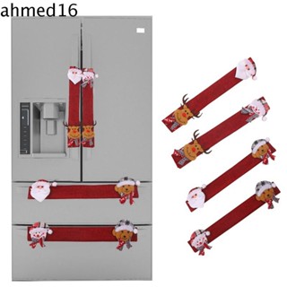 Ahmed ที่ครอบมือจับประตู รูปซานตาคลอส กวางเอลก์ 4 ชิ้น ต่อชุด สําหรับตกแต่งบ้าน ไมโครเวฟ เตาอบ คริสต์มาส