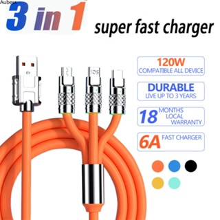 สายชาร์จ 3 in 1 120w 6a Super Fast Charger Usb Protecetion สำหรับ Micro Type-c Aube